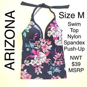 Arizona Jean Swim Top Floral Nylon Push-Up Cups 🌺